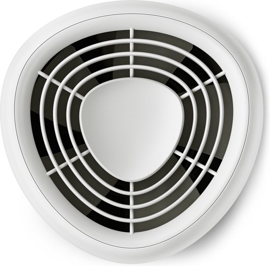 Partie supérieure d'un humidificateur d'air blanc avec une grille circulaire.