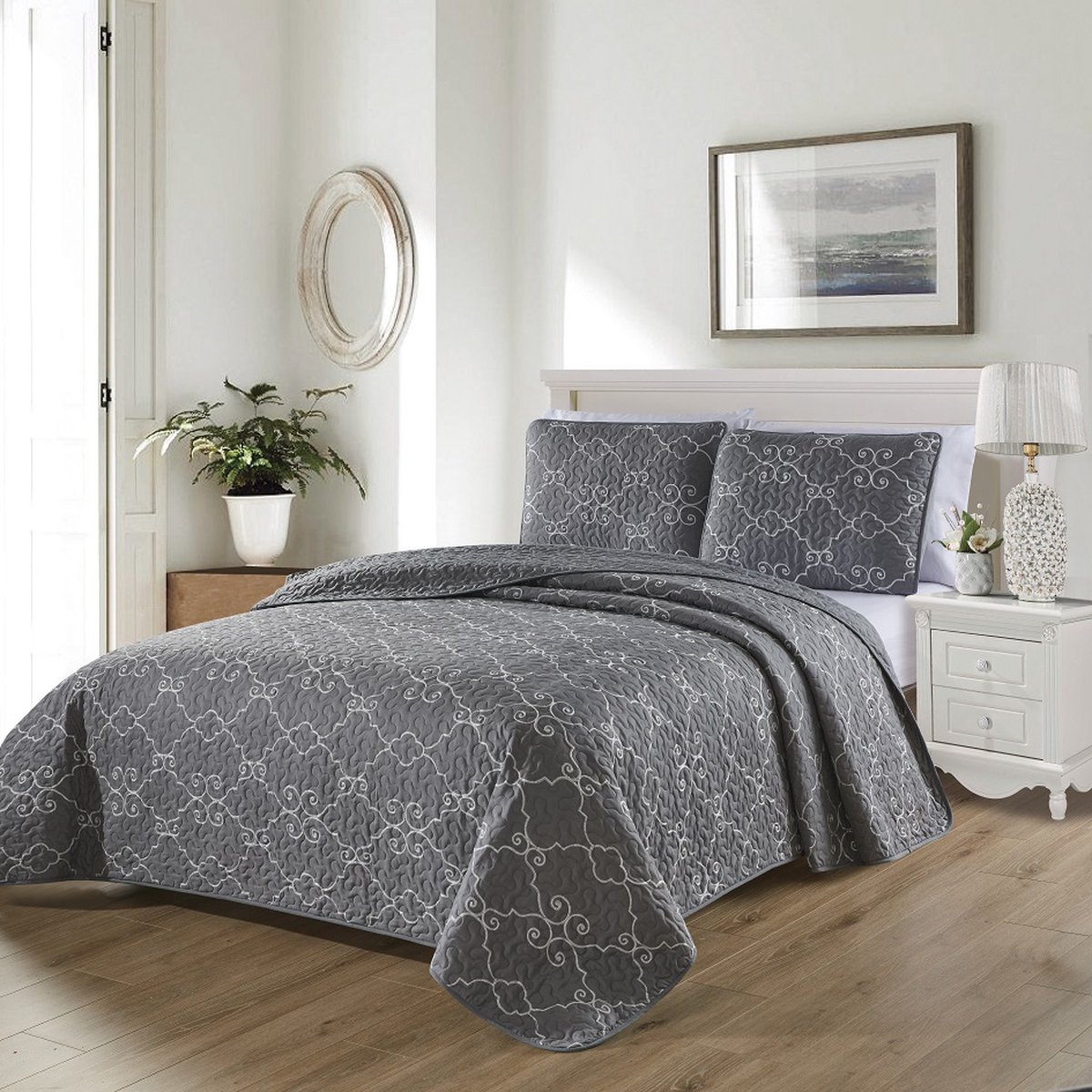 Luxe bedsprei set Bedsprei 220x240 Kussensloop 2x 50x70 Grijs met