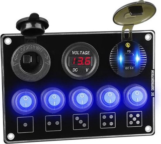 Accubak, 12V Accu Power Center Accubak Power Center USB-poort met Voltmeter Sigarettenaansteker voor Boottrailer RV