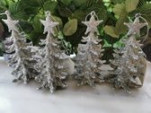Set van 4 kerstballen Zilver glitter spar 13,5x7x7cm