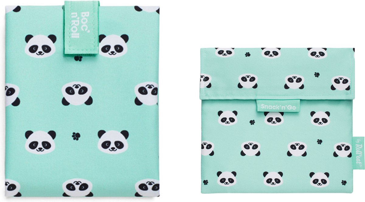 Roll'Eat Panda Snack'n'Go - Boc'n Roll Set - Panda Design - Waterdicht - Handige Klittenbandsluiting - Veelzijdig in Gebruik - Roll'Eat