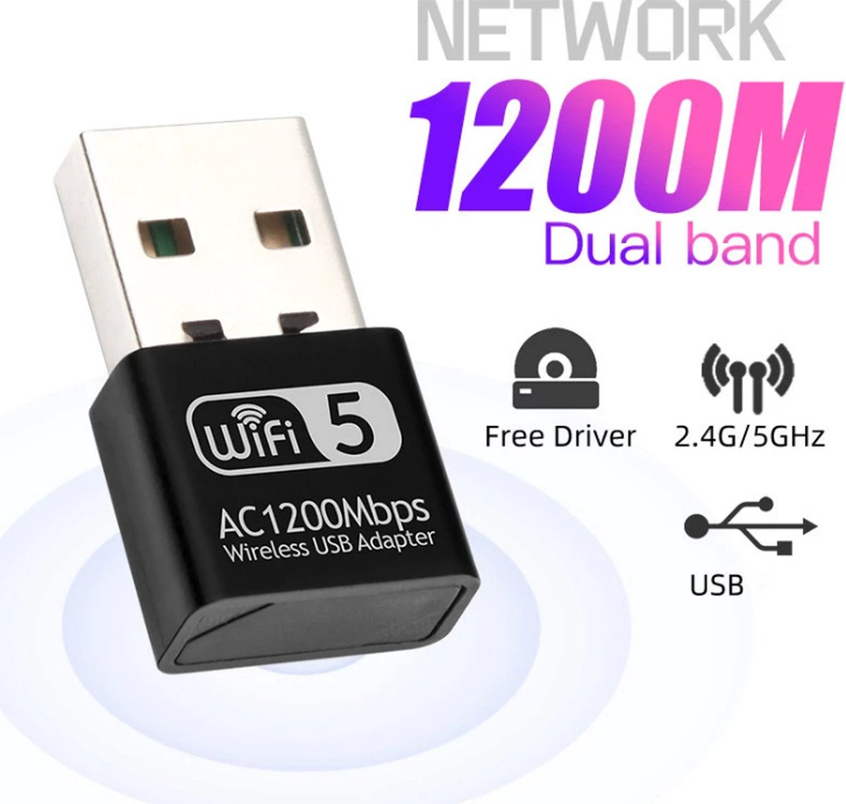 Dongle Wifi, Adaptateur Wifi Usb sans fil 1200mbps Dual Band 2.4g / 5g Usb  3.0 Wifi Stick Mini Carte réseau sans fil