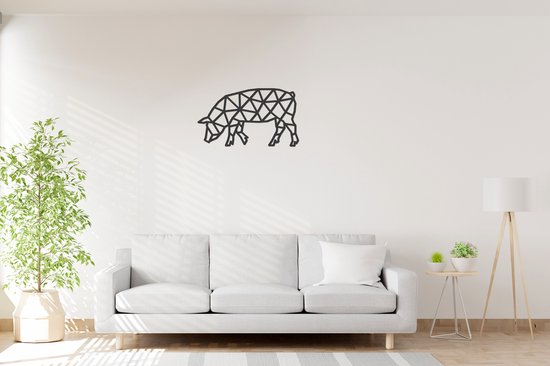 Geometrische Varken - Big - Wanddecoratie - Lasergesneden - Zwart - Geometrische dieren en vormen - Houten dieren - Muurdecoratie - Line art - Wall art