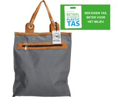THL Design - Sterke Boodschappentas - Shopper - Leren Handvatten - Grijs
