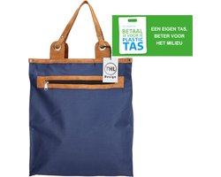 THL Design - Sterke Boodschappentas - Shopper - Leren Handvatten - Donkerblauw