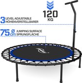 GoodVibes - Opvouwbare Fitness Trampoline voor Binnen en Buiten - Diameter 101 cm - In hoogte verstelbare handgreep - Max. 120 kg - Met Rubberen Ophanging / Vering - Mini Rebounder - Blauw