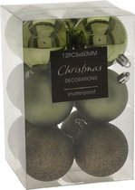 Christmas Decoration Kerstballen - 12st - kunststof - groen - 6 cm