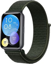 Nylon Smartwatch bandje - Geschikt voor Huawei Watch Fit 2 nylon bandje - legergroen - Strap-it Horlogeband / Polsband / Armband