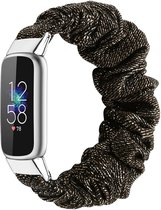 Textiel Smartwatch bandje - Geschikt voor Fitbit Luxe scrunchie bandje - zwart goud - Strap-it Horlogeband / Polsband / Armband