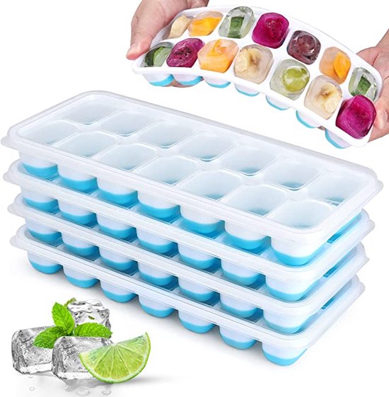 Siliconen ijsblokjesvorm, verpakking van 1 stuks, (LFGB-gecertificeerd en BPA-vrij), stapelbaar, 500 ml, 3,3 x 3,3 x 3,3 cm, ijsblokjesformaat, geschikt voor levensmiddelen, ruimtebesparend
