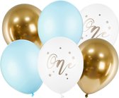 Ballon set One blauw wit goud 6 delig - ballon - 1 - cakesmash - decoratie - verjaardag - feest