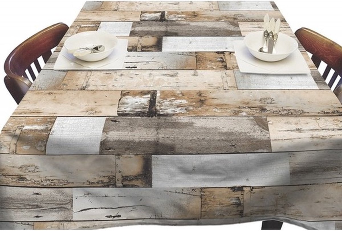 Buiten tafelkleed/tafelzeil houten planken bruin 140 x 180 cm rechthoekig  -... | bol.com