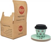 Quy Cup - 90ml Ecologische Reis Beker - Espressobeker “Il Panda” met schotel en Zwarte Siliconen deksel Set 1 Espresso Cup with Dish