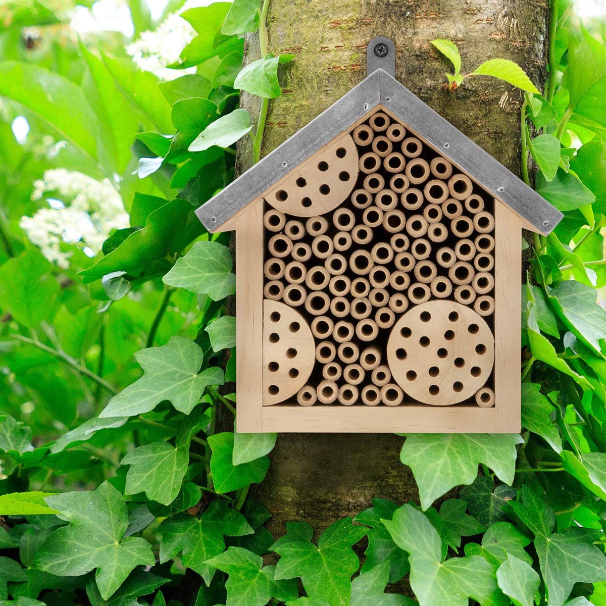 Relaxdays Insectenhotel, nesthulp voor wilde bijen en kevers, decoratie