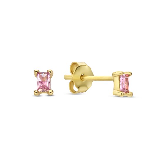 New Bling 9NB-0912 Zilveren Oorknoppen - Dames - Zirkonia -2 x 3,5 mm - Roze - Zilver - Gold Plated(Verguld/Goud op Zilver)