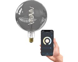 Calex Slimme Lamp XXL – Wifi LED Filament Verlichting – 20cm – E27 – Smart Vintage Lichtbron Titanium – Dimbaar – Warm Wit licht – 5W