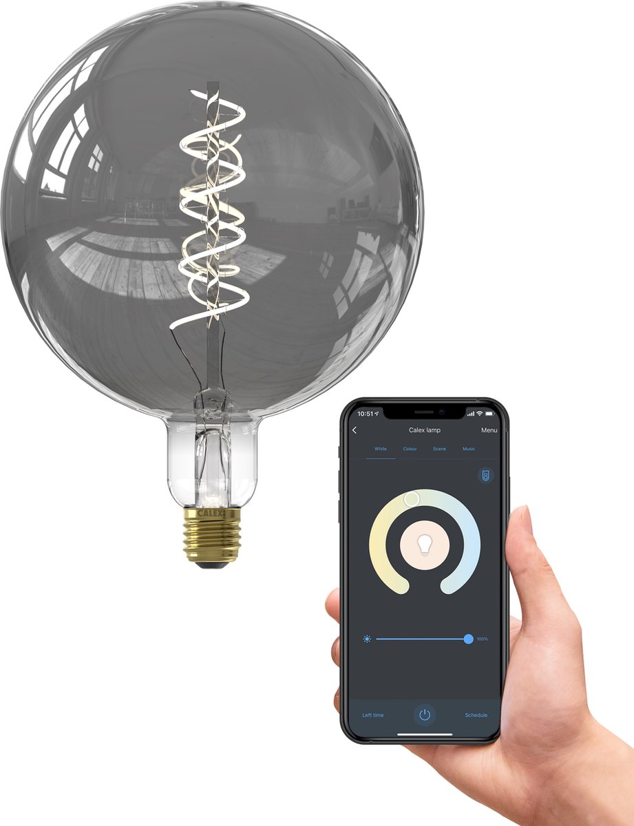 Calex Slimme Lamp XXL - Wifi LED Filament Verlichting - 20cm - E27 - Smart Vintage Lichtbron Titanium - Dimbaar - Warm Wit licht - 5W