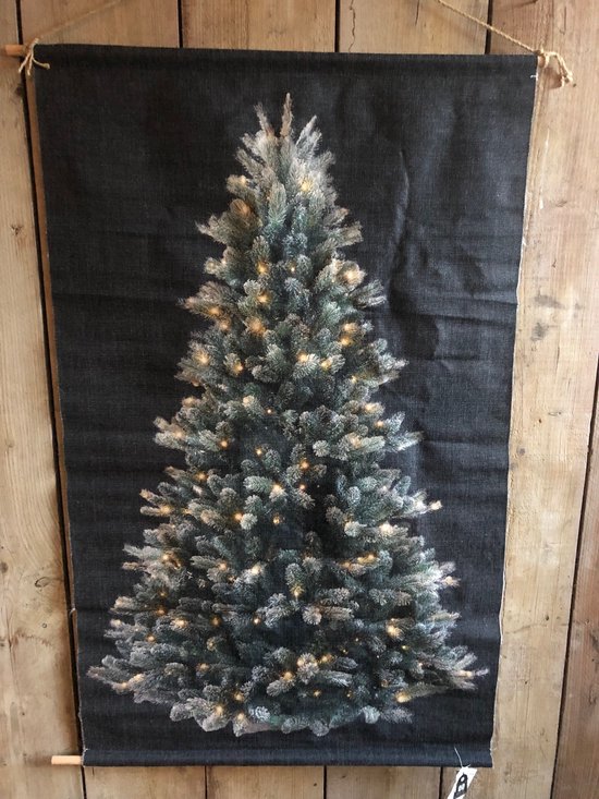 Klusjesman elk Discrepantie Linnen wanddoek grote Kerstboom met led verlichting. 66x110 cm. 3AA  batterijen.... | bol.com