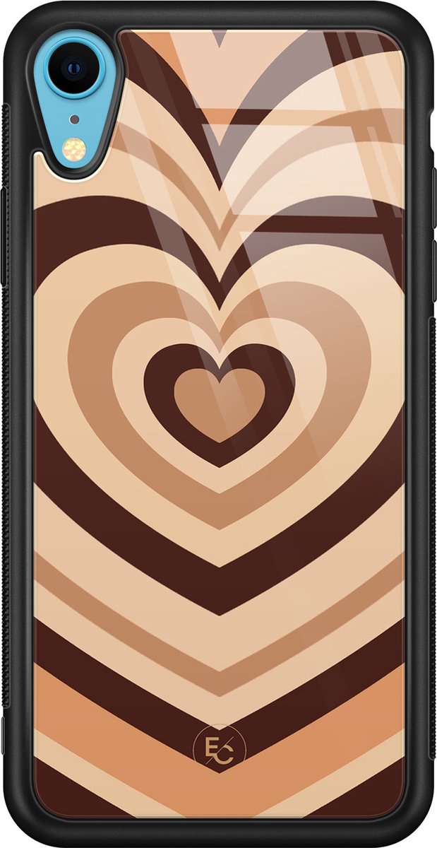 Hoesje geschikt voor iPhone XR - Hart bruin - Luxe Hard Case - Print - Bruin - ELLECHIQ