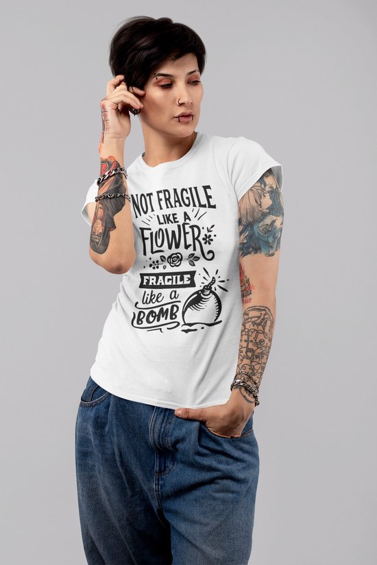 Rick & Rich Memes tshirt - T-shirt XXL - Not Fragile like a flower, Fragile like a bomb shirt - dames t shirts met ronde hals - Funny tshirt - dames shirt korte mouw - Grappig shirt - Motivation tshirt - shirt met opdruk