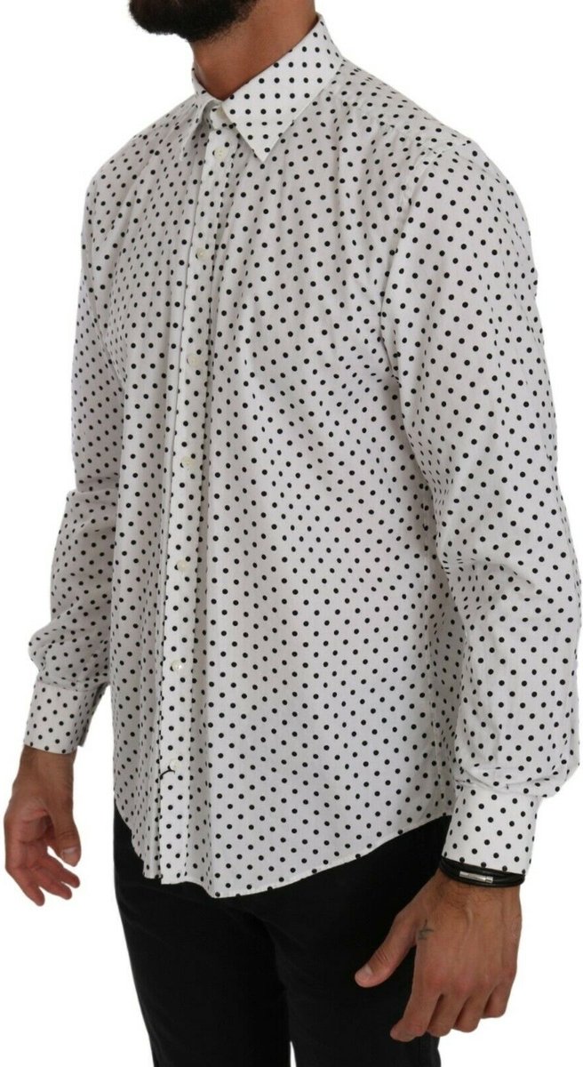 Dolce & Gabbana White Dotted Dress Formal MARTINI Shirt