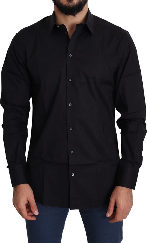 Dolce & Gabbana Black Cotton Stretch Formal GOLD Dress Shirt