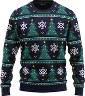 JAP Christmas Kersttrui (maat 4XL) - 100% Gerecycled - Kriebelt niet - Kerstcadeau volwassenen - Foute Kersttrui dames en heren XXXXL - Kerstboom - Donker blauw