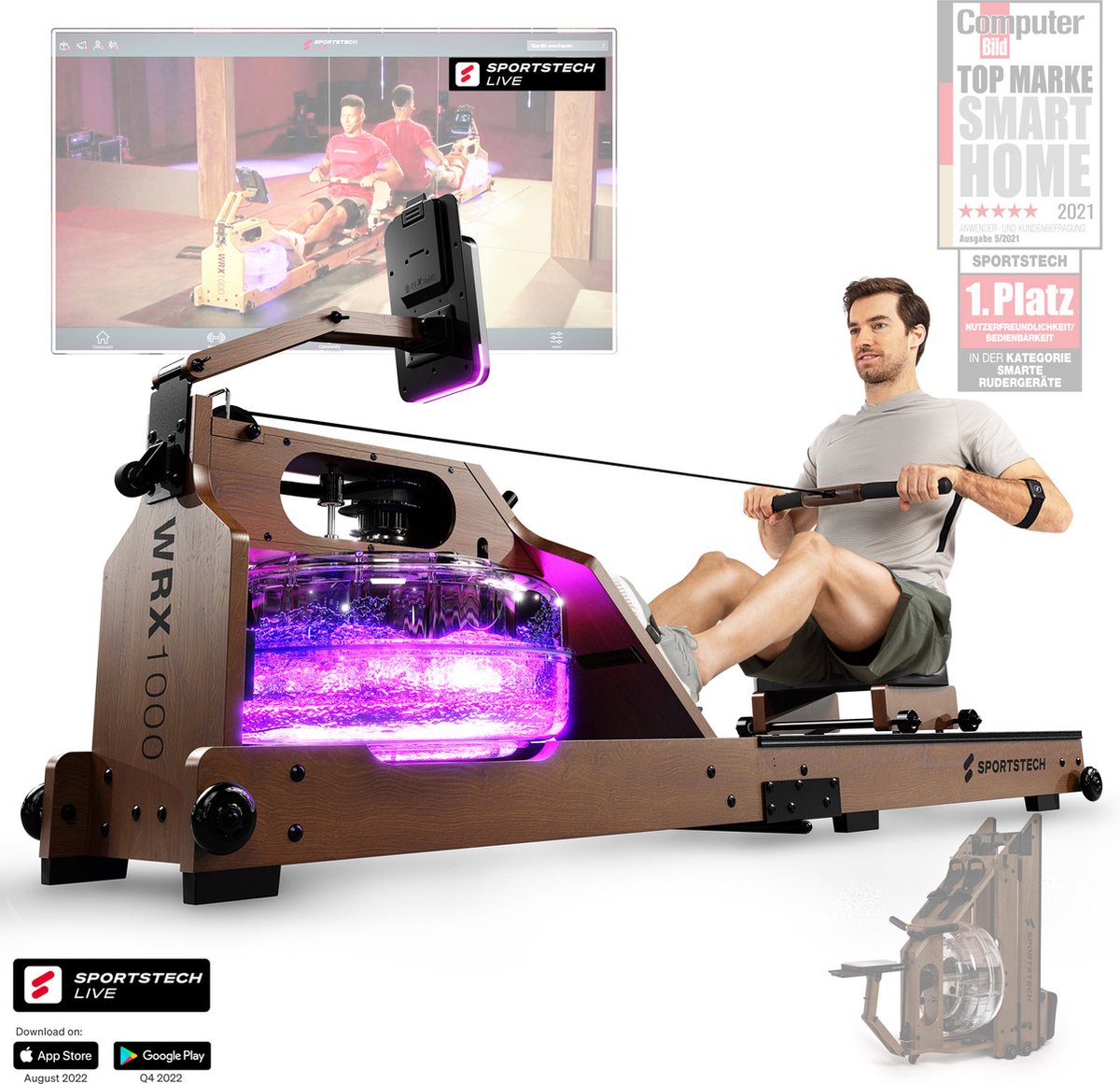 Bol.com Sportstech WRX1000 Roeitrainer | LED-watertank | Echt hout aanbieding