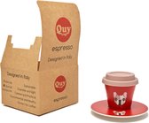Quy Cup - 90ml Ecologische Reis Beker - Espressobeker “Achille” met schotel en Rose Siliconen deksel Set 1 Espresso Cup with Dish