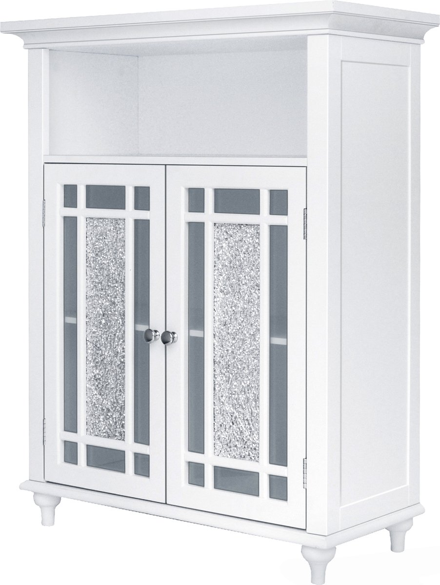 Teamson Home Badkamerkast - Windsor Houten Staande Kastje Met 2 Glas Mozaïek Deuren en Plank- Wit
