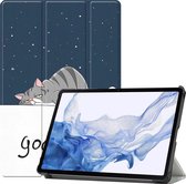 Hoes Geschikt voor Samsung Galaxy Tab S8 Hoes Book Case Hoesje Trifold Cover - Hoesje Geschikt voor Samsung Tab S8 Hoesje Bookcase - Kat
