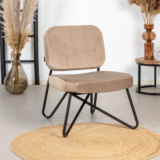 Bronx71® Velvet fauteuil taupe Julia – Zetel 1 persoons – Relaxstoel – Kleine fauteuil – Fluweel – Velours