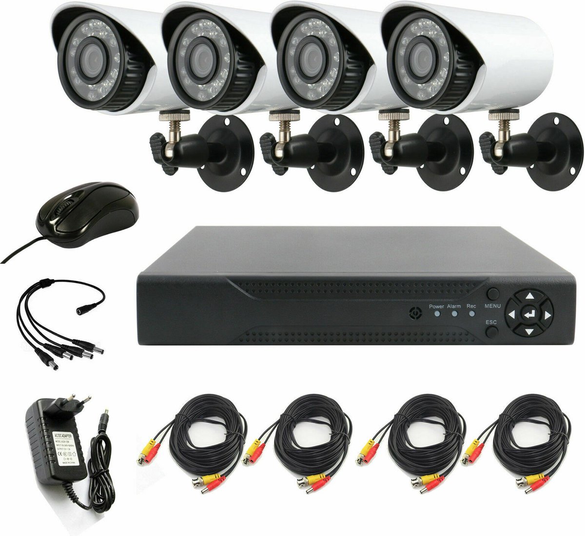 AllStock CCTV beveiligingscamera systeem set 4 cameras met DVR ZWART via internet en telefoon