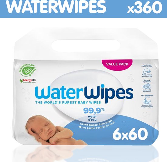 WaterWipes - Billendoekjes - Gevoelige huid - 6 x 60 stuks - Plasticvrij