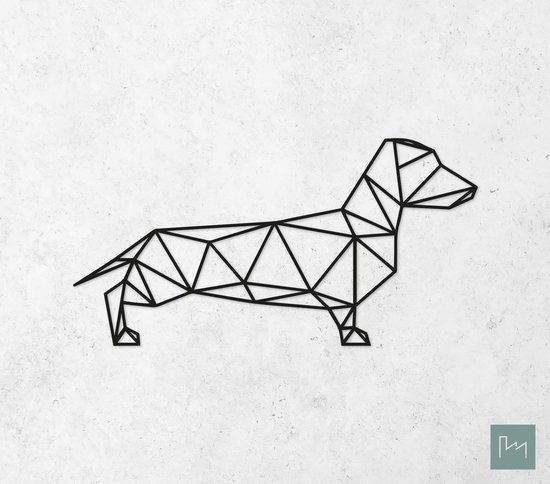 Laserfabrique Wanddecoratie - Geometrische Hond Teckel - Large - Zwart - Geometrische dieren en vormen - Houten dieren - Muurdecoratie - Line art - Wall art