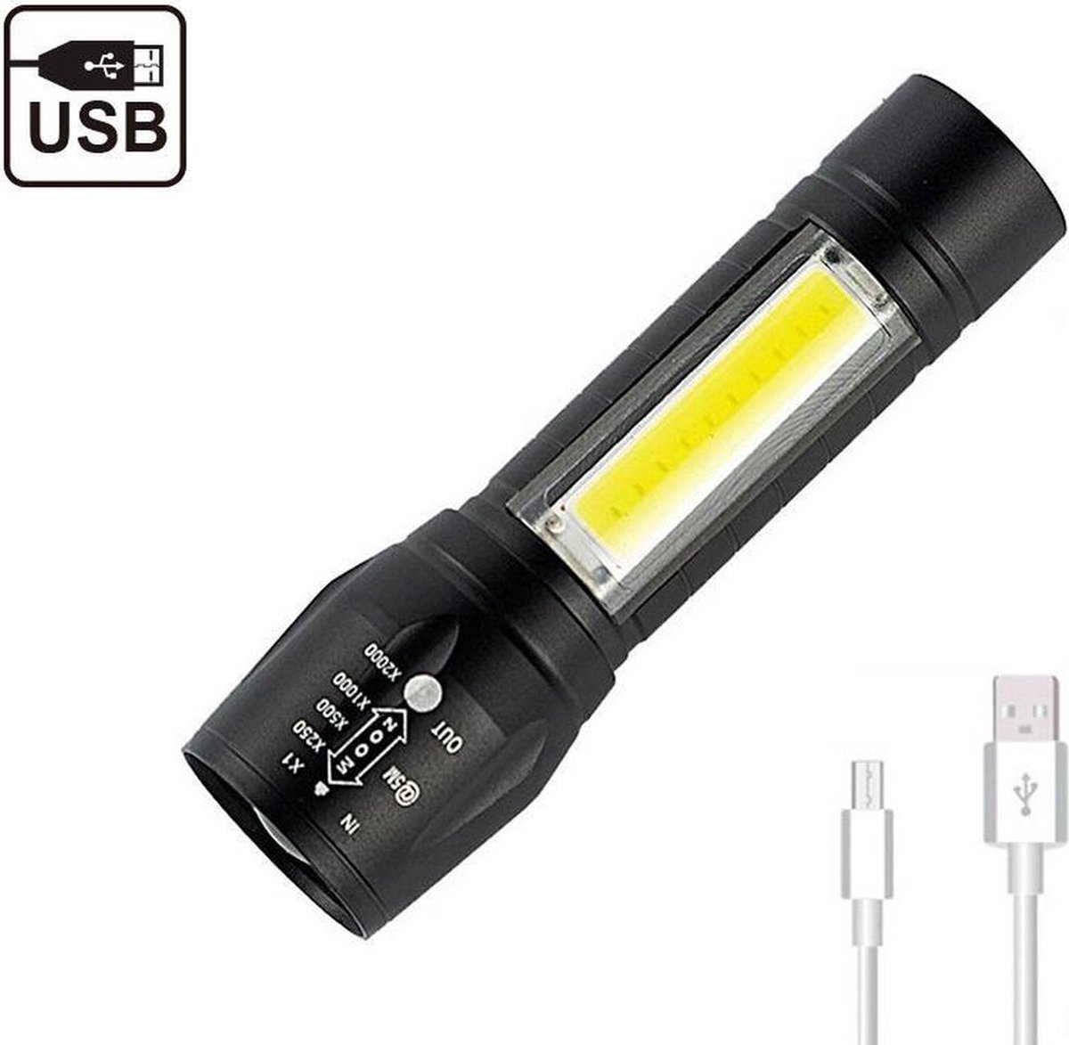 USB Oplaadbare Zaklamp - Zeer fel - Waterdicht - Multi Functioneel - LED - Klein