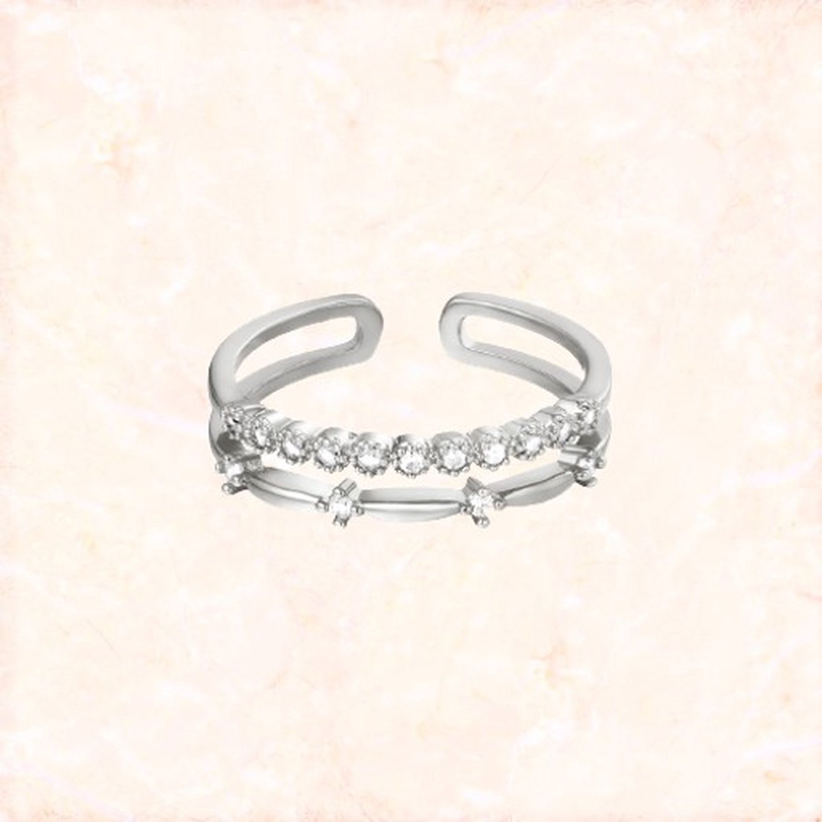 Jobo by Jet - Dames ring - Verstelbaar - Zilver - Stainless steel - verkleurd niet - Watch me ring - One size - Verstelbaar