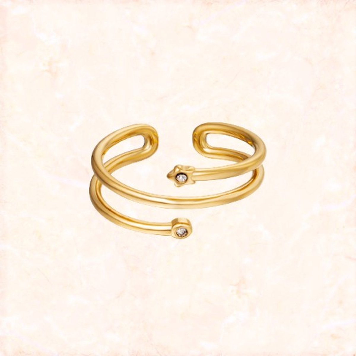 Jobo by Jet - Verstelbare Spiraal Ring - Goud - Stainless steel - Verkleurd niet - Diamantjes - Prachtige ring -