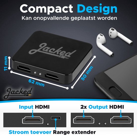Jacked HDMI splitter 1 in 2 uit 4K – HDMI extender