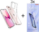 Hoesje Geschikt voor: iPhone 13 Silicone Transparant + 3X Tempered Glass Screenprotector - ZT Accessoires
