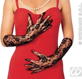 Widmann - Kanten Handschoenen Zwart, Lang - Zwart - Halloween - Verkleedkleding