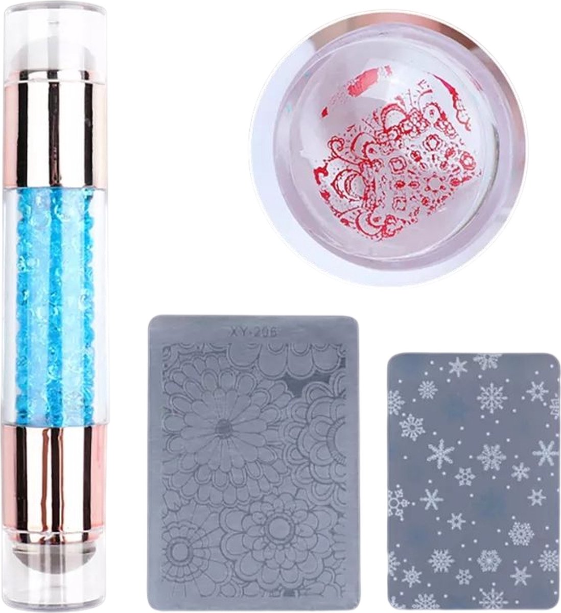 Goedkoopste Siliconen Stempel Voor Franse Nagel Tips inclusief motiefjes | Nagelstempel french manicure | blauw | Sparkolia