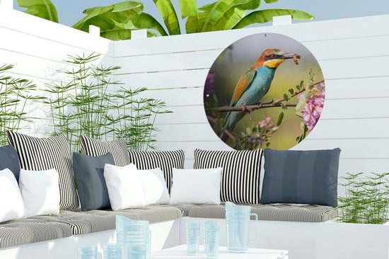 Garden Circle Vogel - Guêpier - Fleurs - 60x60 cm - Affiche Ronde de Jardin - Extérieur