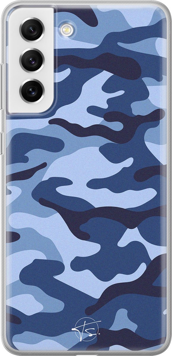 Hoesje geschikt voor Samsung Galaxy S21 FE - Camouflage blauw - Soft Case - TPU - Print - Blauw - Mooie Telefoonhoesjes