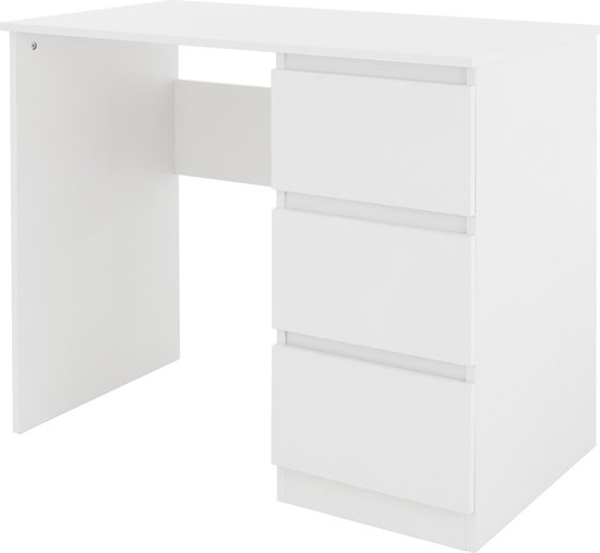ML-Design Bureau met kruk en 3 laden, 90x76x50 cm, wit, zwarte