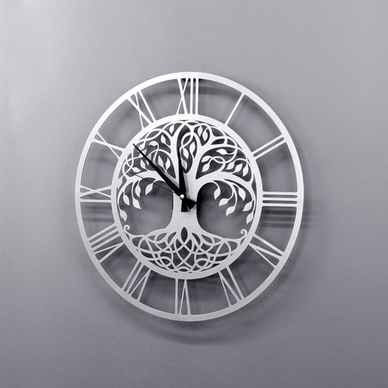 NORTH KAISER Tree of Life Metalen wandklok - grote decoratieve klok - stille beweging/werkt op batterijen, voor woonkamer, thuiskantoor, slaapkamer (74 x 74 cm