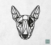 Laserfabrique Wanddecoratie - Geometrische Hond Bull Terriër - XS - Brievenbusformaat - Zwart - Geometrische dieren en vormen - Houten dieren - Muurdecoratie - Line art - Wall art