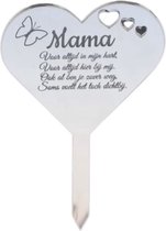 LBM Grafsteker voor mama - Bloemensteker - Hartvorm zilver