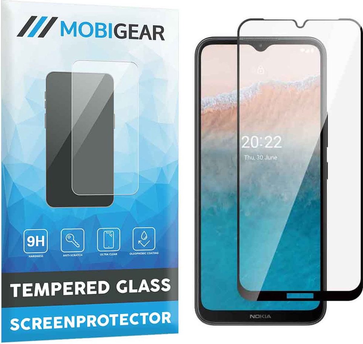 Mobigear Screenprotector geschikt voor Nokia C21 Plus Glazen | Mobigear Premium Screenprotector - Case Friendly - Zwart