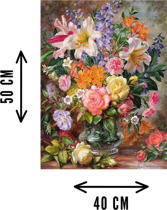 Schilderen Op Nummer Volwassenen - Do It Yourself Paintings - Kleurrijke Bloemen - Bloemen - Bloemen in Vaas - Kleurrijk - 40x50 cm - Canvas - DIY PAINTINGS